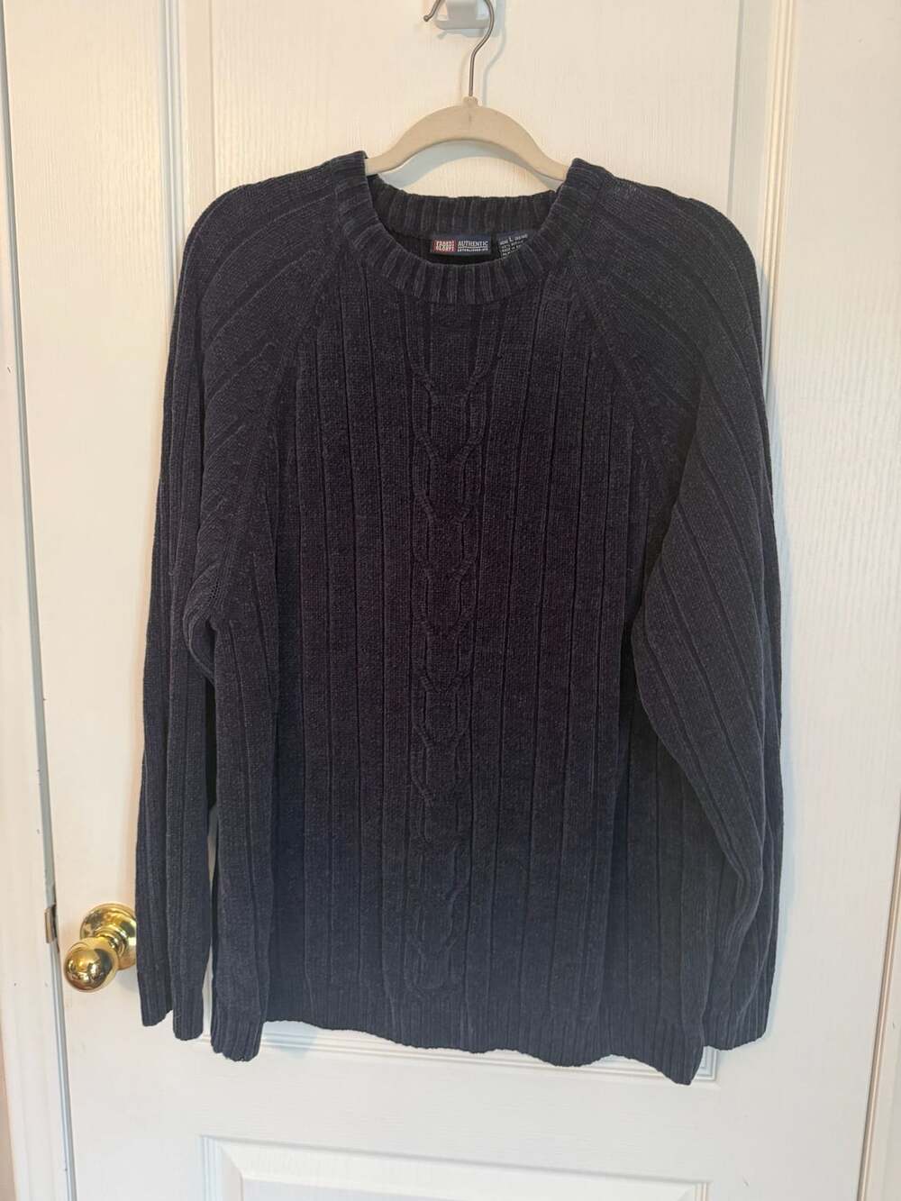 Faded Glory Mens L Blue 100% Acrylic Cable Knit Ribbed Pullover Sweater